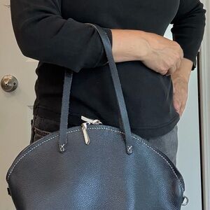Classic Black Leather Shoulder Bag with Silver Hardware